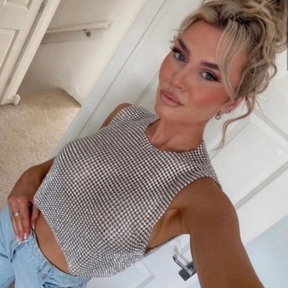 Silver Open Back Rhinestone Top - Picture 3 of 13